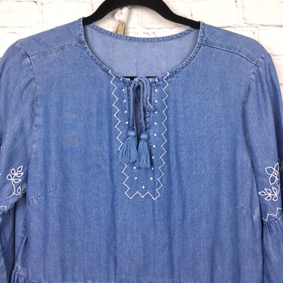 BeachLunchLounge Collection Boho Embroidered Balloon Sleeve Tiered Dress S - Picture 4 of 15